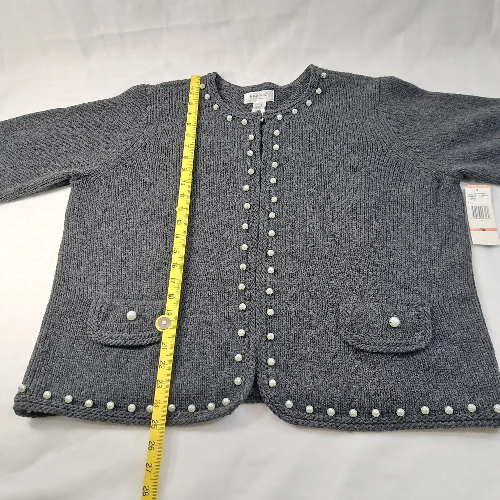 Nine West Women's Faux Pearls Embossed Charcoal Sweater/Cardigan Size 3X - Picture 11 of 15